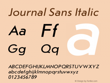 Journal Sans Italic Version 1.000 2006 initial release; Font Sample