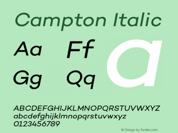 Campton Italic Version 1.000;PS 001.001;hotconv 1.0.56 Font Sample