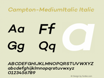 Campton-MediumItalic Italic Version 1.000;PS 001.001;hotconv 1.0.56图片样张