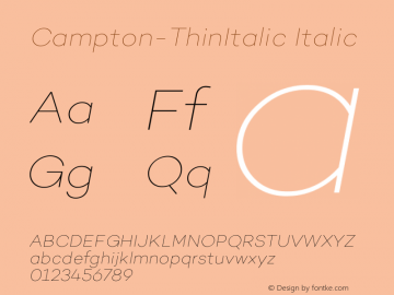 Campton-ThinItalic Italic Version 1.000;PS 001.001;hotconv 1.0.56 Font Sample