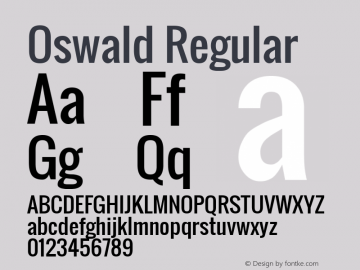 Oswald Regular Version 2.3; ttfautohint (v0.93.5-3d13) -l 8 -r 50 -G 200 -x 0 -w 