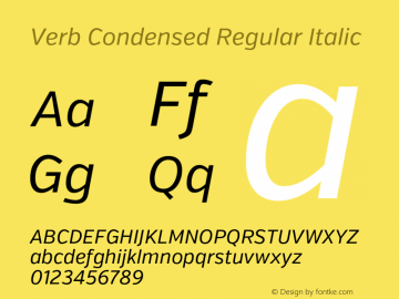 Verb Condensed Regular Italic Version 2.002 2014 Font Sample