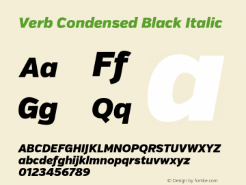 Verb Condensed Black Italic Version 2.002 2014 Font Sample