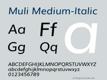 Muli Medium-Italic Version 1 ; ttfautohint (v0.94.23-7a4d-dirty) -l 8 -r 50 -G 200 -x 0 -w 