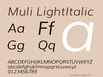 Muli LightItalic Version 2.0 Font Sample