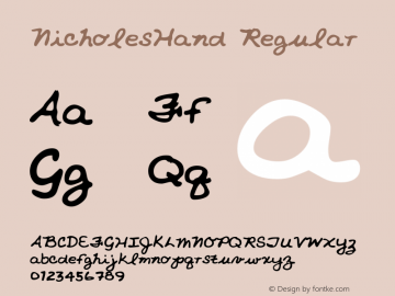 NicholesHand Regular The IMSI MasterFonts Collection, tm 1996 IMSI (International Microcomputer Software Inc.) Font Sample