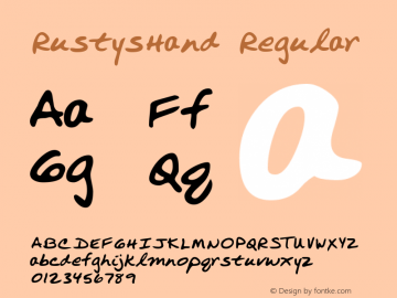 RustysHand Regular Handwriting KeyFonts, Copyright (c)1995 SoftKey Multimedia, Inc., a subsidiary of SoftKey International, Inc. Font Sample
