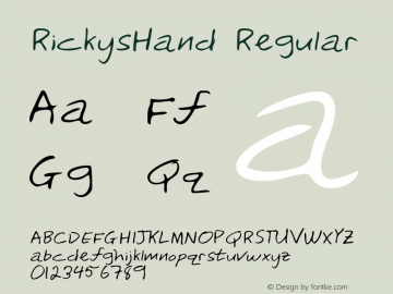 RickysHand Regular Print Artist: Sierra On-Line, Inc. Font Sample