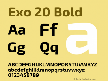 Exo 20 Bold Version 1.001;PS 001.001;hotconv 1.0.70;makeotf.lib2.5.58329 Font Sample
