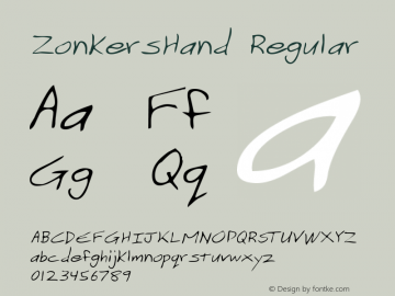 ZonkersHand Regular Handwriting KeyFonts, Copyright (c)1995 SoftKey Multimedia, Inc., a subsidiary of SoftKey International, Inc.图片样张