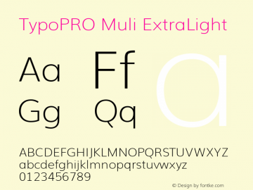 TypoPRO Muli ExtraLight Version 2; ttfautohint (v1.00rc1.6-4cba) -l 8 -r 50 -G 200 -x 0 -D latn -f none -w G Font Sample