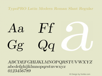 TypoPRO Latin Modern Roman Slant Regular Version 2.004;PS 2.004;hotconv 1.0.49;makeotf.lib2.0.14853 Font Sample