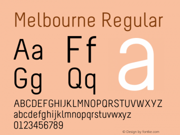 Melbourne Regular Version 1.001;PS 001.001;hotconv 1.0.70;makeotf.lib2.5.58329图片样张