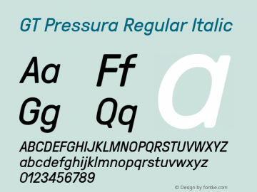 GT Pressura Regular Italic Version 1.000 Font Sample