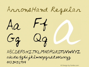 ArronsHand Regular Handwriting KeyFonts, Copyright (c)1995 SoftKey Multimedia, Inc., a subsidiary of SoftKey International, Inc. Font Sample