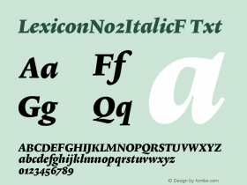 LexiconNo2ItalicF Txt Version 001.000 Font Sample