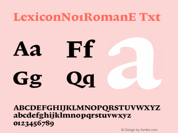 LexiconNo1RomanE Txt Version 001.000 Font Sample