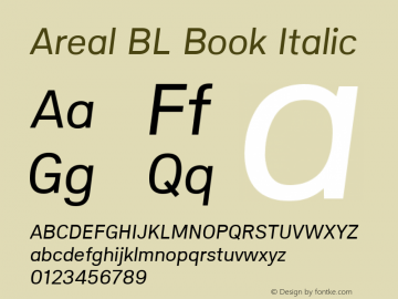 Areal BL Book Italic Version 2.007, 2013 Font Sample