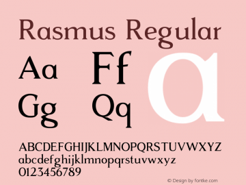 Rasmus Regular Version 1.001;PS 001.001;hotconv 1.0.70;makeotf.lib2.5.58329图片样张