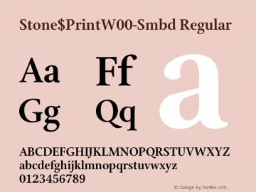 Stone$PrintW00-Smbd Regular Version 1.1 Font Sample