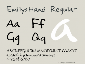 EmilysHand Regular Handwriting KeyFonts, Copyright (c)1995 SoftKey Multimedia, Inc., a subsidiary of SoftKey International, Inc.图片样张