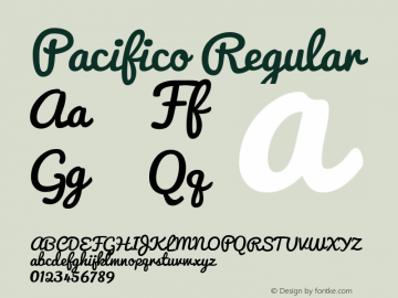 Pacifico Regular Version 2.00; ttfautohint (v0.8) -G 200 -r 50 -x Font Sample