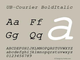 UB-Courier BoldItalic March 1996 Version 4.0 Font Sample