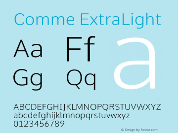 Comme ExtraLight Version 2 Font Sample