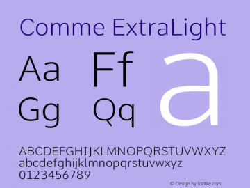 Comme ExtraLight Version 2 Font Sample