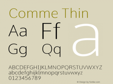 Comme Thin Version 2 Font Sample