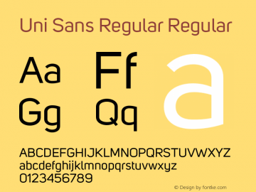 Uni Sans Regular Regular Version 001.029 Font Sample