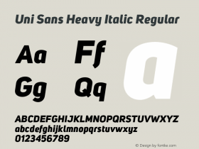 Uni Sans Heavy Italic Regular Version 001.029 Font Sample