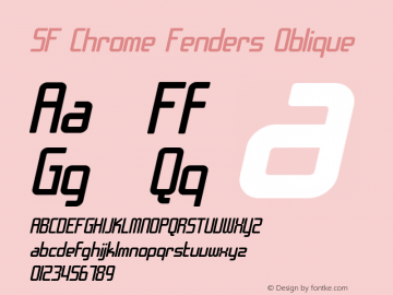 SF Chrome Fenders Oblique ver 1.0; 2000. Freeware for non-commercial use. Font Sample