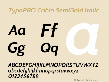 TypoPRO Cabin SemiBold Italic Version 1.005 Font Sample