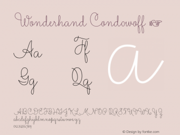 Wonderhand Cond0woff ☞ Version 1.001;PS 001.001;hotconv 1.0.70;makeotf.lib2.5.58329;com.myfonts.martina-flor.wonderhand.condensed-0-regular.wfkit2.4aWU图片样张