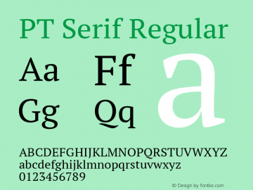 PT Serif Regular Version 1.000W Font Sample