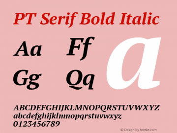 PT Serif Bold Italic Version 1.000W Font Sample