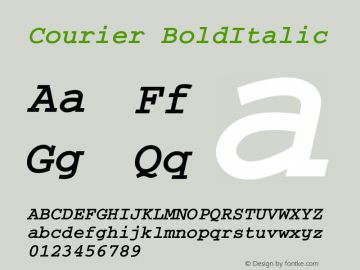 Courier BoldItalic Version 001.003 Font Sample