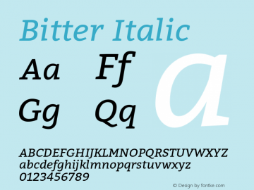 Bitter Italic Version 1.002 Font Sample