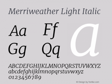 Merriweather Light Italic Version 1.001 Font Sample