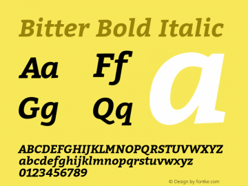 Bitter Bold Italic Version 1.002 Font Sample