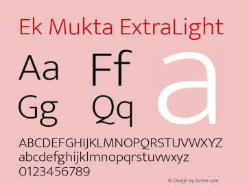 Ek Mukta ExtraLight Version 1.101 Font Sample