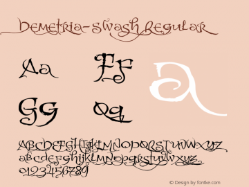 Demetria-Swash Regular Version 1.001 Font Sample