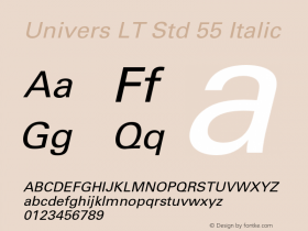 Univers LT Std 55 Italic Version 1.000 Build 1000图片样张