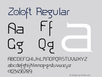 Zoloft Regular Version 1.0; 2000; initial release Font Sample