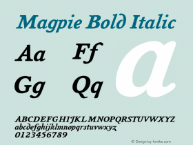 Magpie Bold Italic Version 1.102 Font Sample