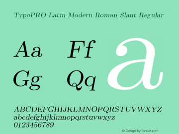 TypoPRO Latin Modern Roman Slant Regular Version 2.004;PS 2.004;hotconv 1.0.49;makeotf.lib2.0.14853 Font Sample