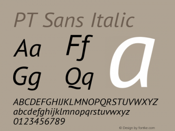 PT Sans Italic Version 2.003 Font Sample