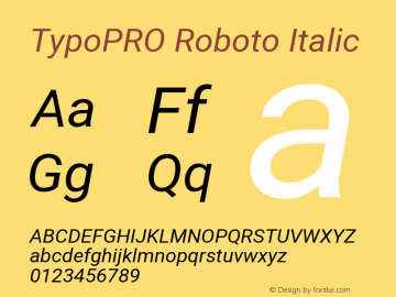 TypoPRO Roboto Italic Version 2.000980; 2014 Font Sample