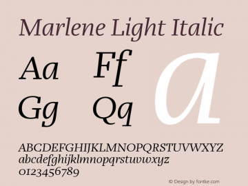 Marlene Light Italic Version 1.0 Font Sample